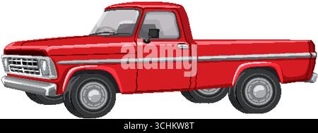 Illustrazione vettoriale di un pick-up rosso vintage con linee dettagliate, ombreggiature e design classico. Illustrazione Vettoriale
