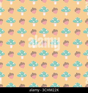 Funghi pastello e corno motivo autunnale Illustrazione Vettoriale