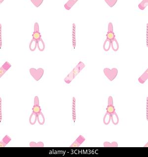 Cancelleria rosa con motivo piatto senza cuciture Illustrazione Vettoriale