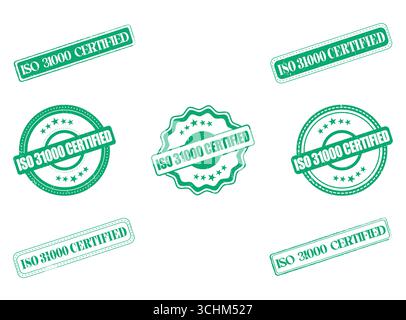 Una raccolta di sigilli e francobolli in gomma certificati ISO 31000 Illustrazione Vettoriale