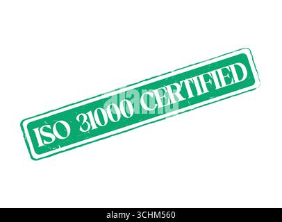 Sigillo in gomma certificato ISO 31000 per la gestione dei rischi e la strategia aziendale Illustrazione Vettoriale