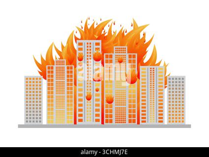Edificio in fiamme. Edificio in fiamme. Grattacieli in fiamme da guerra, terremoto, esplosione di bombe. Illustrazione vettoriale. Illustrazione Vettoriale
