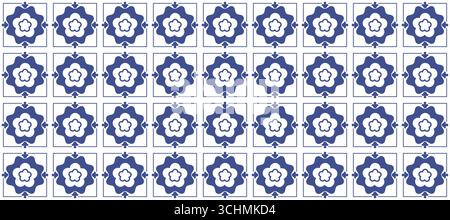 Motivo decorativo senza cuciture per piastrelle blu floreale Illustrazione Vettoriale