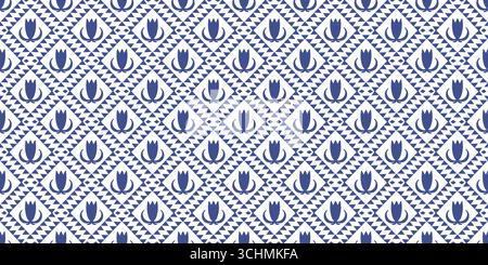 Ripetizione piastrelle in tulipani blu con profilati geometrici a rombo Illustrazione Vettoriale