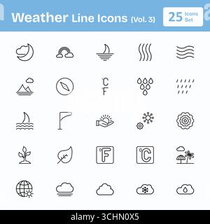Icone della linea meteo (Vol. 3) Illustrazione Vettoriale