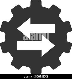 Icona dell'ingranaggio di sincronizzazione – simbolo di scambio dati per Impostazioni, trasferimento e comunicazione. Illustrazione vettoriale Illustrazione Vettoriale