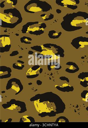 Stampa leopardata. Ripetizione continua vettoriale. Sfondo pelle animale con macchie nere e marroni sullo sfondo beige. Texture astratta esotica per safari. Jaguar, l Illustrazione Vettoriale