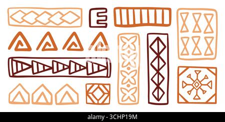 Simboli di icone tribali hawaiane, set di forme geometriche Illustrazione Vettoriale