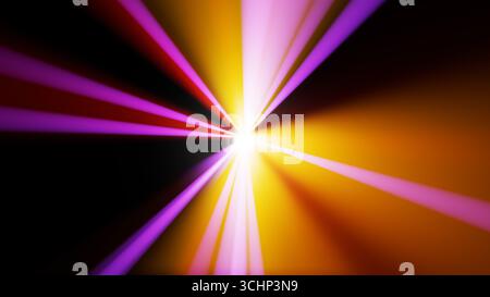 Travi colorate irradianti con raggi gialli rosa e rossi dall'elemento visivo sequenza luce centrale Foto Stock