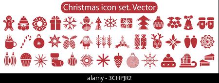 Set di elementi natalizi, collezione natalizia, icone natalizie Illustrazione Vettoriale