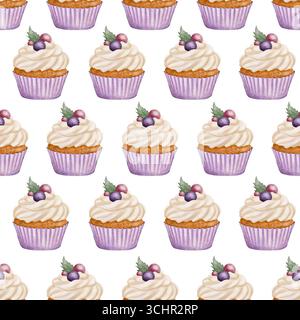 Fantasia senza cuciture di cupcake colorati. In stile acquerello dipinto a mano. Perfetto per confezioni da forno, decorazioni per feste, scrapbooking e articoli di cancelleria per feste. Foto Stock