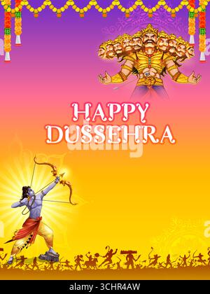 Lord Rama uccidendo Ravana nel festival di Dussehra Navratri dell'India poster Illustrazione Vettoriale