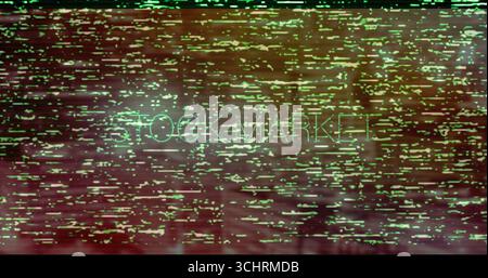 Testo in maiuscolo PER IL MERCATO DEGLI STOCK sulla schermata dell'interfaccia digitale che mostra la sovrapposizione verde degli artefatti Foto Stock