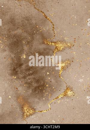 Motivo in pietra marmo con scintille dorate. Sfondo astratto di lusso nella tecnica dell'inchiostro alcolico. Vernice moderna con glitter. Foto Stock