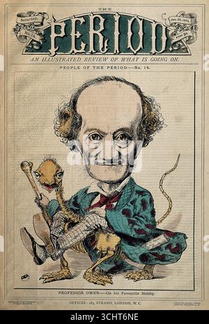 Caricatura del professor Sir Richard Owen con uno scheletro di dinosauro. Londra, Inghilterra. 1870. Foto Stock