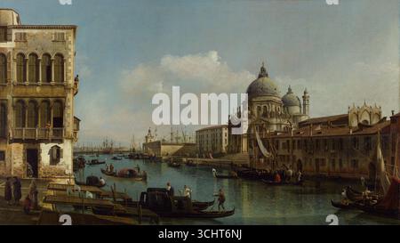 Vista sul Canal grande: Santa Maria della salute e la Dogana da campo Santa Maria Zobenigo di Bernardo Bellotto, pittore italiano vedute. Circa 1743. Foto Stock