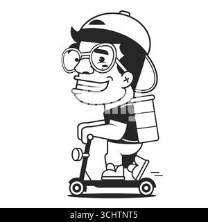 Uomo in tuta in sella a uno Scooter elettrico Vector Art Illustrazione Vettoriale