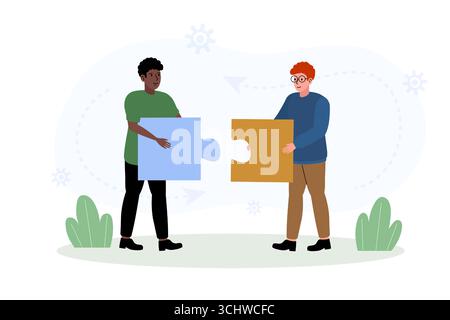 Lavoro di squadra nella risoluzione dei problemi con pezzi di puzzle durante una sessione di collaborazione creativa Illustrazione Vettoriale