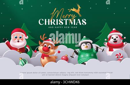 Festività buon Natale clipart con decorazioni natalizie e illustrazione vettoriale di testo di saluto Illustrazione Vettoriale