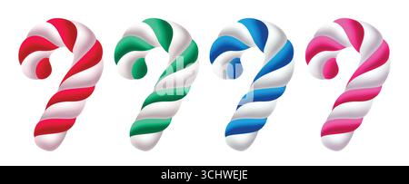 Christmas Candy Cane Collection con strisce luminose nei colori rosso, verde, blu e rosa delle festività Illustrazione Vettoriale