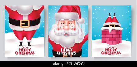 Allegro set di poster natalizi di Babbo Natale, illustrazioni natalizie con sfondi innevati Illustrazione Vettoriale