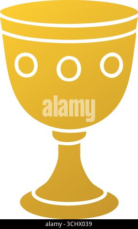 Una tazza in oro brillante con stelo e intarsi circolari è incentrata sul bianco per celebrare e celebrare la cerimonia. Illustrazione Vettoriale