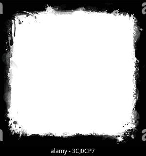 Pennello nero con sfondo per poster o volantini. Grana grunge con spruzzi d'inchiostro su sfondo bianco, illustrazione vettoriale Illustrazione Vettoriale