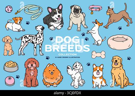 Illustrazione disegnata a mano per razze di cani Illustrazione Vettoriale