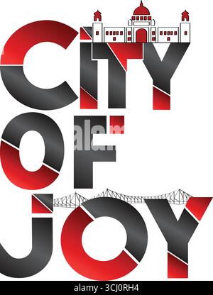 Città della gioia bangla testo design vettoriale arte Kolkata tipografia sfondo trasparente arte cittadina Illustrazione Vettoriale