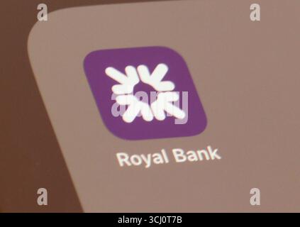 Royal Bank of Scotland app su smartphone - Royal Bank of Scotland Group plc è anche noto come RBS Group - è una holding bancaria e assicurativa britannica Foto Stock