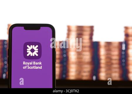 Schermata di apertura dell'app bancaria della Royal Bank of Scotland su uno schermo dello smatphone Foto Stock