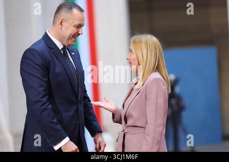 Roma, Italia. 4 settembre 2025. Roma, Italia, 4 settembre 2025: Il primo Ministro Giorgia Meloni incontra il Presidente della Repubblica di Polonia, Karol Nawrocki, a Palazzo Chigi. Credito: Agenzia fotografica indipendente/Alamy Live News Foto Stock