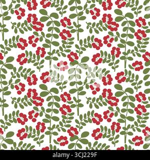 Motivo floreale Cowberry senza cuciture in stile retrò. Stampa e texture vintage su carta da parati per interni o per la casa. Estetica rurale e rurale. Illustrazione Vettoriale