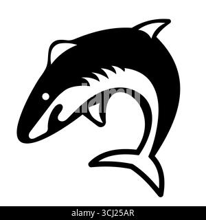Silhouette dello squalo che salta in movimento. Perfetto per l'uso in loghi, icone, tatuaggi, decalcomanie, stampe, squadre sportive o progetti grafici a tema marino. Illustrazione Vettoriale