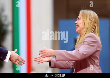 Roma, Italia. 4 settembre 2025. Il primo Ministro Giorgia Meloni ha visto durante l'incontro a Palazzo Chigi. Credito: SOPA Images Limited/Alamy Live News Foto Stock