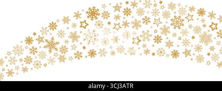 Fiocchi di neve d'oro e motivo di stelle senza cuciture per le festività Illustrazione Vettoriale