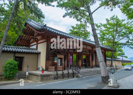 Grande porta Sud (Namdaimon) del Tempio Toshodai Ji. Questo tempio è un tempio buddista Risshu (Ritsu) nella storica città di Nara, in Giappone. Questo tempio belon Foto Stock