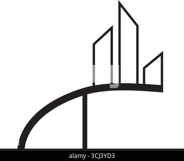Logo Immobiliare minimalista – Design icona architettura moderna dello skyline della città - Design semplice e moderno del logo immobiliare Illustrazione Vettoriale