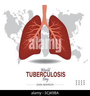 Manifesto di sensibilizzazione della giornata mondiale della tubercolosi con illustrazione dei polmoni umani e sfondo sanitario globale, osservato il 24 marzo. Illustrazione Vettoriale