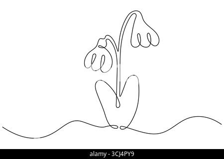 Illustrazione vettoriale isolata di erba e fiori astratti a linea singola Illustrazione Vettoriale