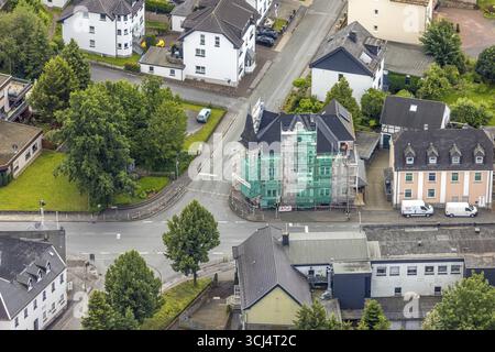 Vista aerea, cantiere in fase di ristrutturazione e allestimento, angolo Oeventroper Strasse tra Huenenburg, Oeventrop, Arnsberg, Sauerland, Renania settentrionale-WE Foto Stock