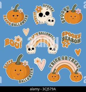 Carino pacchetto di adesivi Halloween Illustrazione Vettoriale