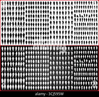 Grande collezione di silhouette da donna grasse in vari stili su un bianco e nero Illustrazione Vettoriale