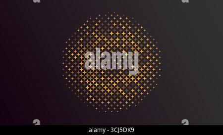 Effetto mezzitoni con stelle punteggiate arancioni disposte in cerchi su sfondo nero sfumato, illustrazione vettoriale Illustrazione Vettoriale