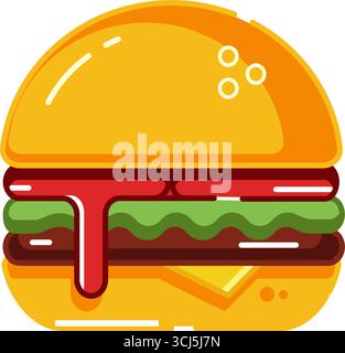 Icona solide isolata Fast Food Burger Vector illustrazione Cartoon Flat Design Illustrazione Vettoriale