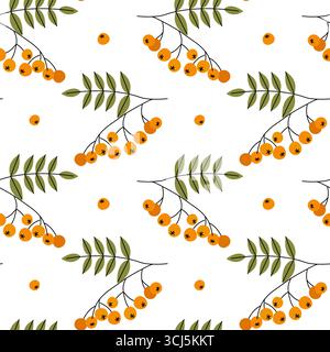 Un motivo senza cuciture presenta vivaci frutti di bosco raggruppati su rami, completati da foglie verdi. Questo bellissimo design crea un organo vivace Illustrazione Vettoriale