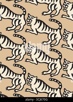 Motivo vettoriale senza cuciture con leopardi, fiori e foglie tropicali. Stile alla moda. Illustrazione Vettoriale