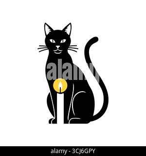 Silhouette nera di gatto con illustrazione a candela su sfondo bianco Illustrazione Vettoriale