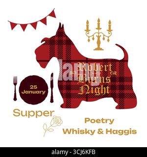 Robert Burns Night 25 gennaio Festa del patrimonio scozzese. Biglietto d'invito per la cena notturna Burns. Illustrazione Vettoriale