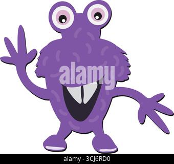 stravagante simpatico mostro viola con grandi occhi strani e un ampio sorriso, illustrazione vettoriale Illustrazione Vettoriale